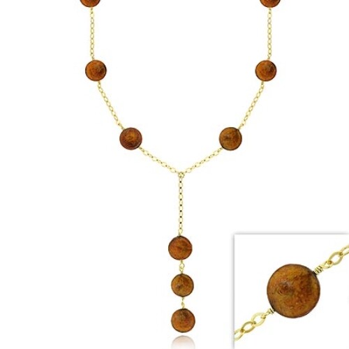 Gold Tone over 925 Silver Freshwater Cultured Champagne Coin Pearl Y Necklace
