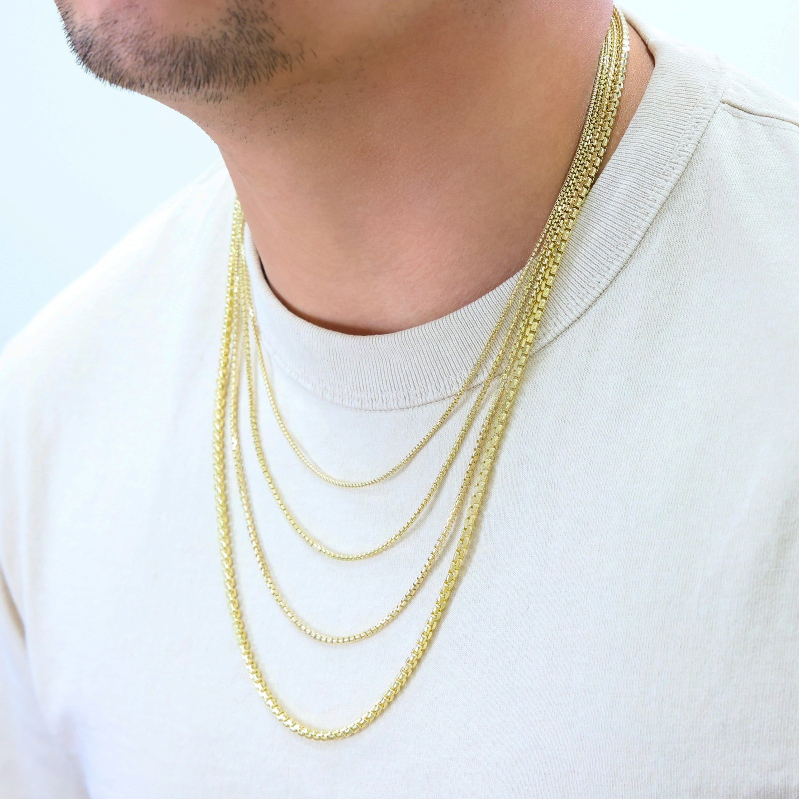 14K Yellow Gold 1.5mm-3.5mm Venetian Round Box Chain Necklace Men Women 16″- 30″