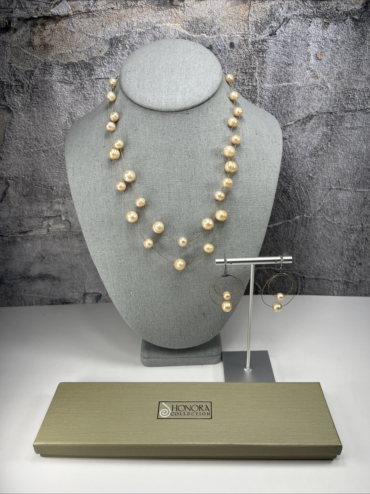 Honora 18” cream Freshwater Pearl 2-Strand Wire Necklace & earrings