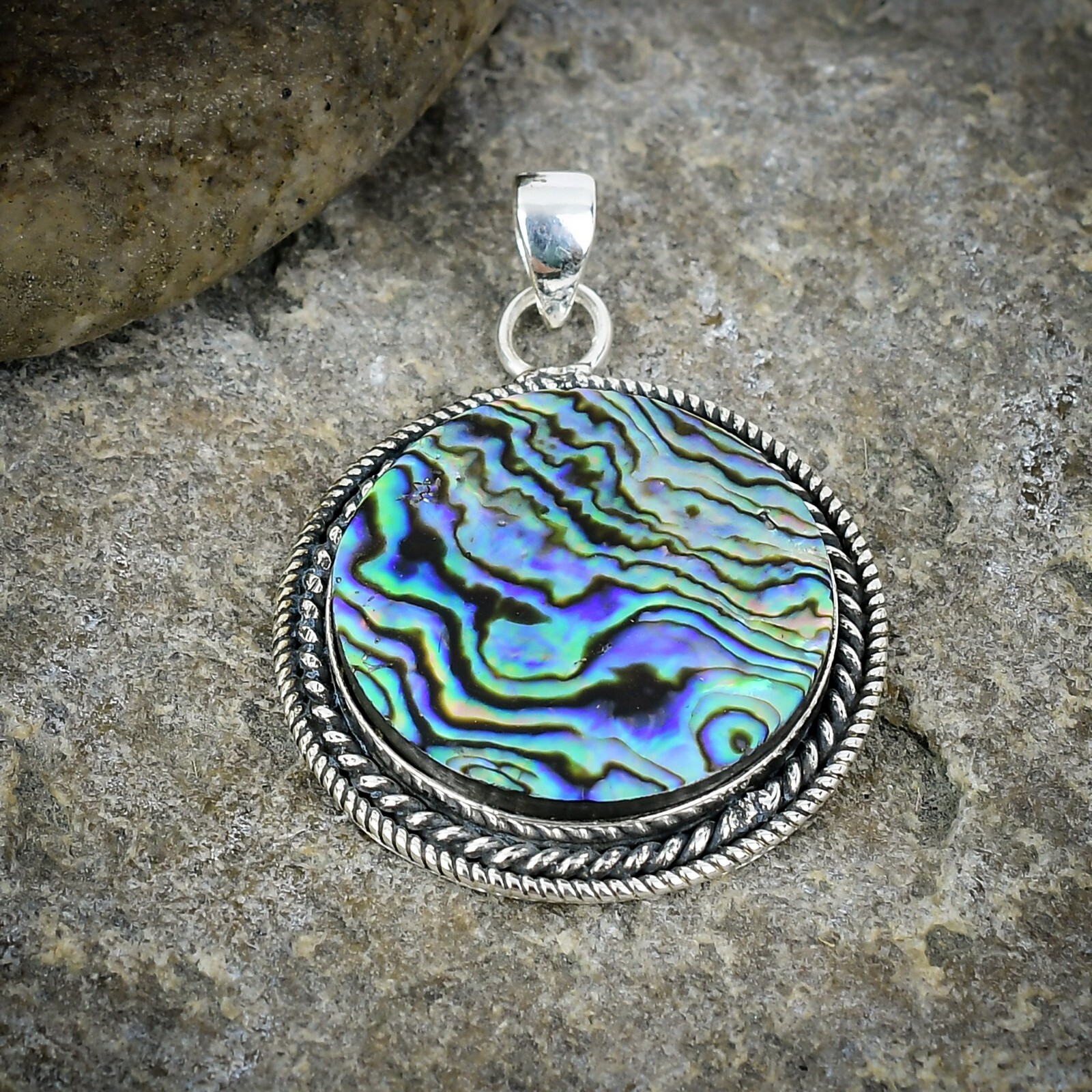 Abalone Shell Gemstone Handmade Solid 925 Sterling Silver Pendant Jewelry