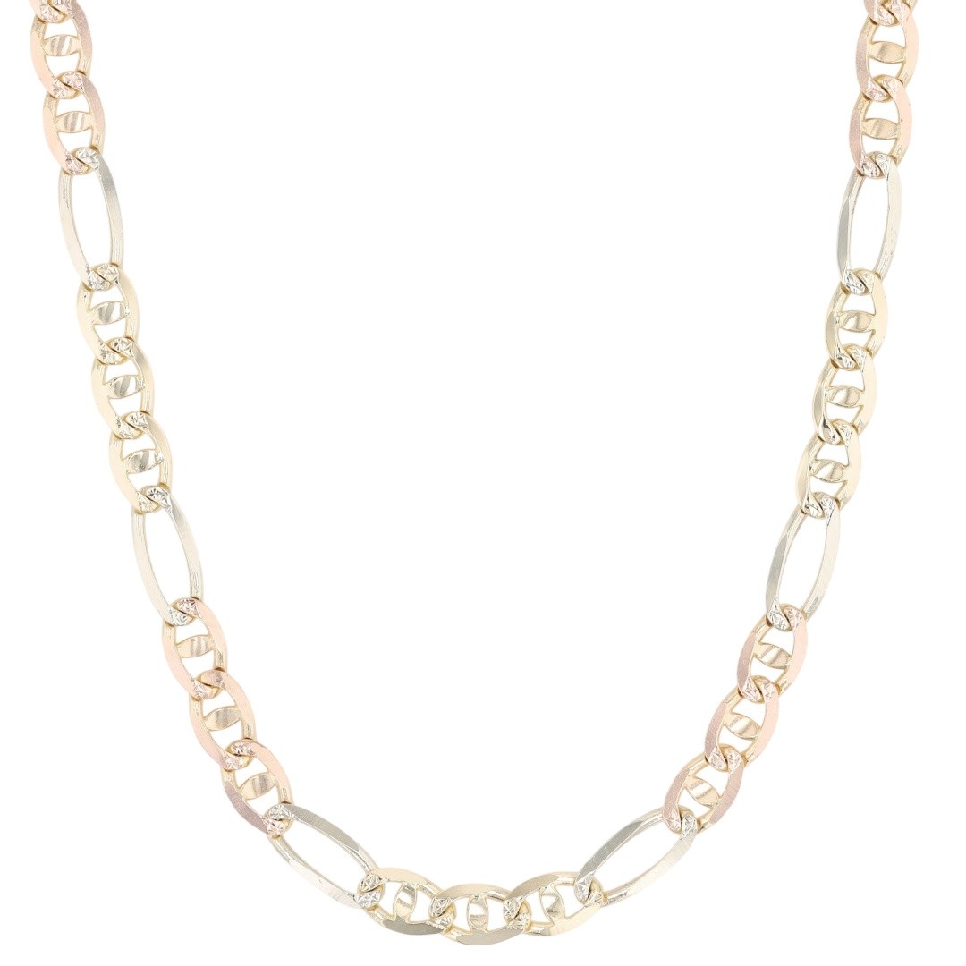 4.2mm Diamond Cut Figarucci Link 22.25″ Necklace 14k Multi-Tone Gold 13.22 Grams