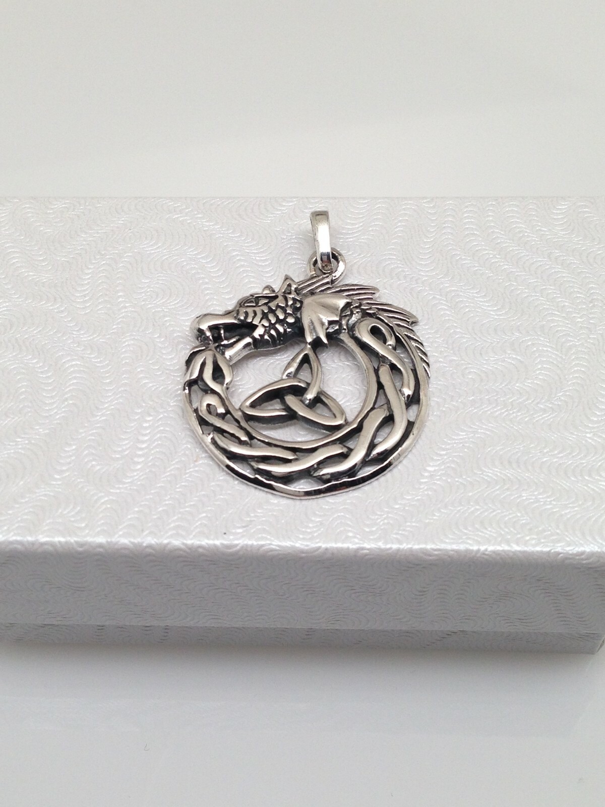 925 Sterling Silver Celtic Dragon with Trinity Knot Pendant Men 24mm0.95″/33mm