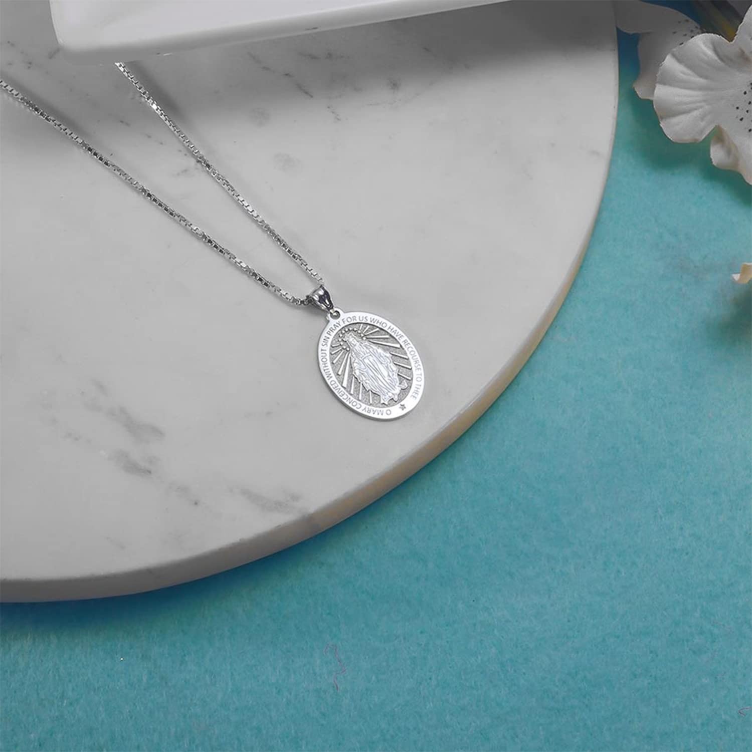 Miraculous Medal Oval Pendant – 1/2 Inch X 2/3 Inch – Sterling Silver