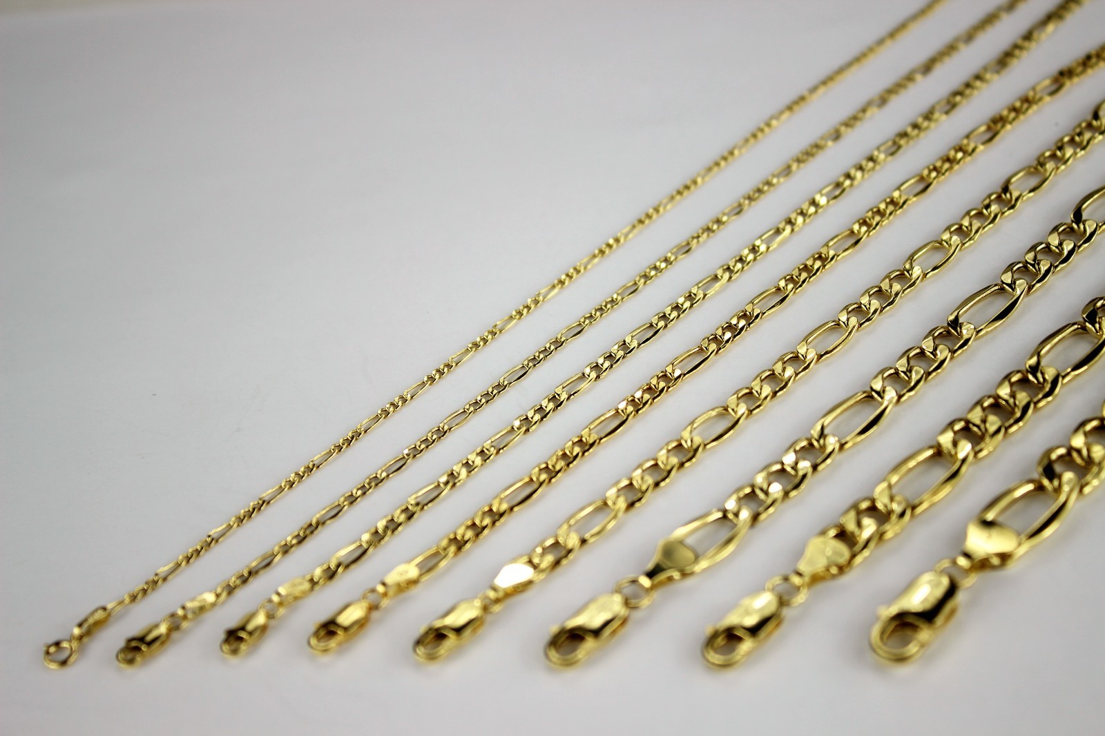 14K Yellow Gold Figaro Link Hollow Chain Necklace Bracelet 2mm ~ 7.5mm /7″ ~ 30″