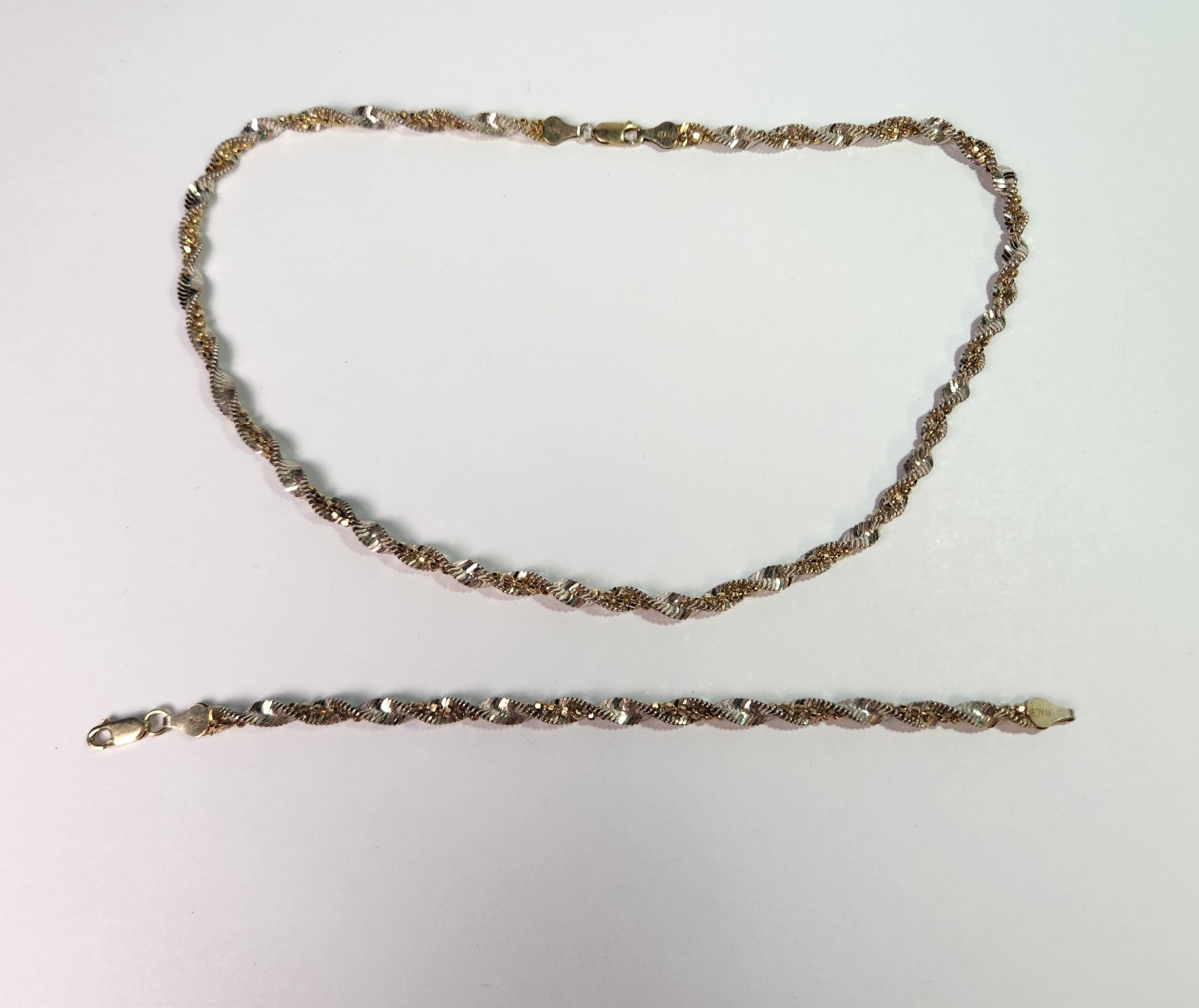 925 STERLING SILVER TWISTED ROPE CHAIN NECKLACE AND BRACELET SET FAS 26.8 GRAMS