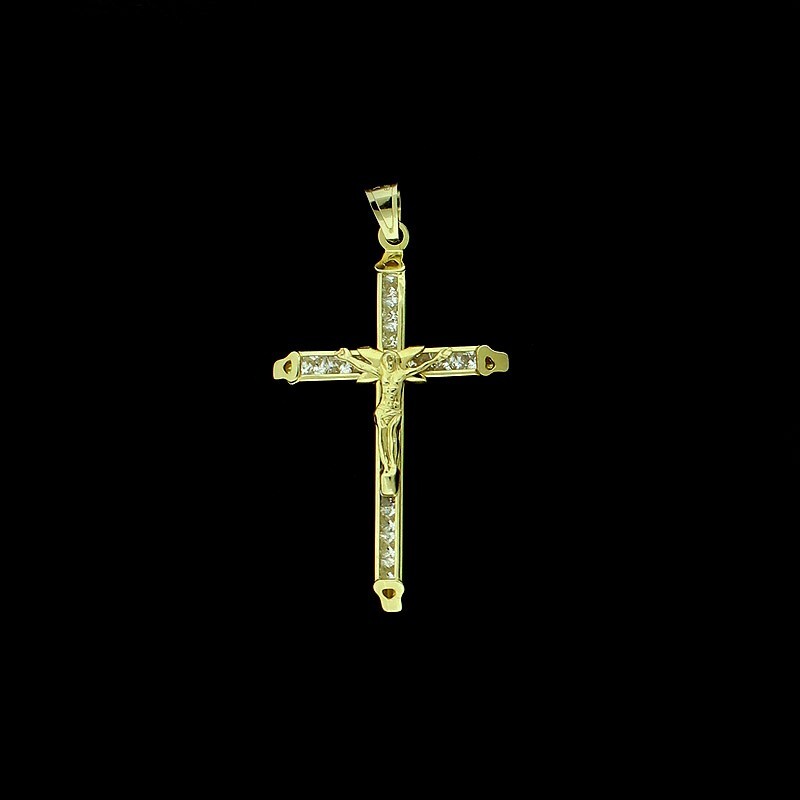 Real 10K Yellow Gold Cross Pendant Diamond Cut Gold Crucifix Charm 2.0″ inch