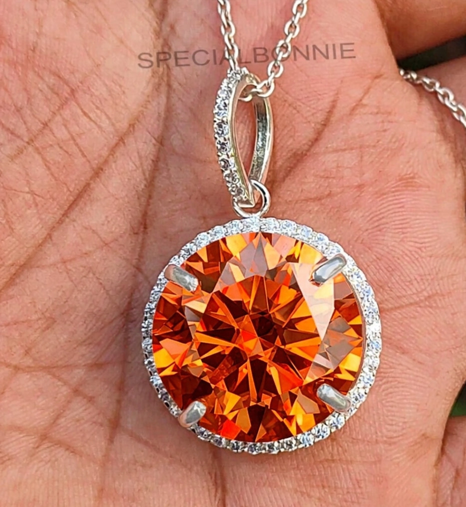 HUGE 55.95 Ct Certified Flame Orange Diamond Pendant Necklace-FREE Diamnod Studs
