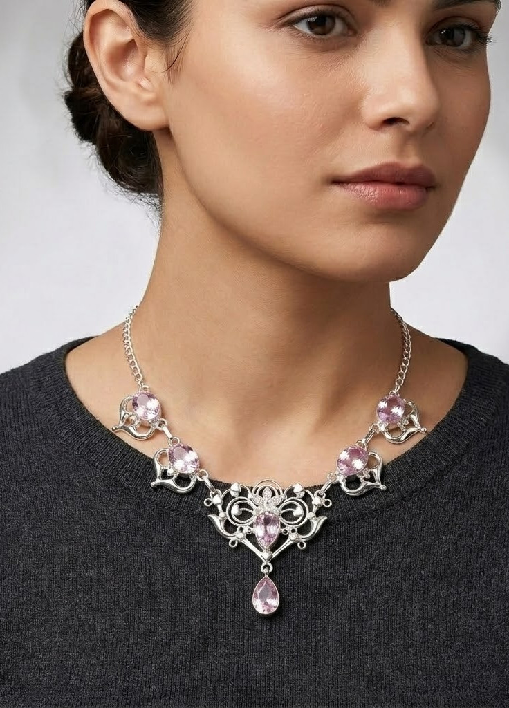 Pink Topaz Gemstone 925 Sterling Silver Jewelry Necklace Size-17-18″
