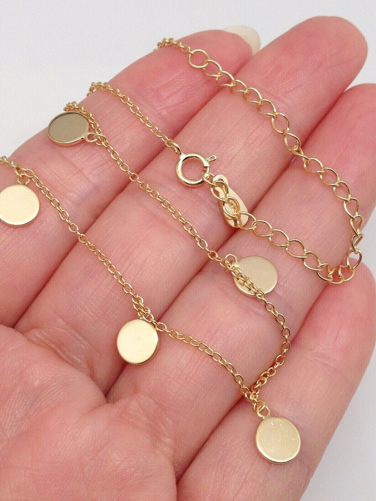 925 Sterling Silver Plain Disc Station Charm CHOKER Necklace Women 5.5mm 15.75″