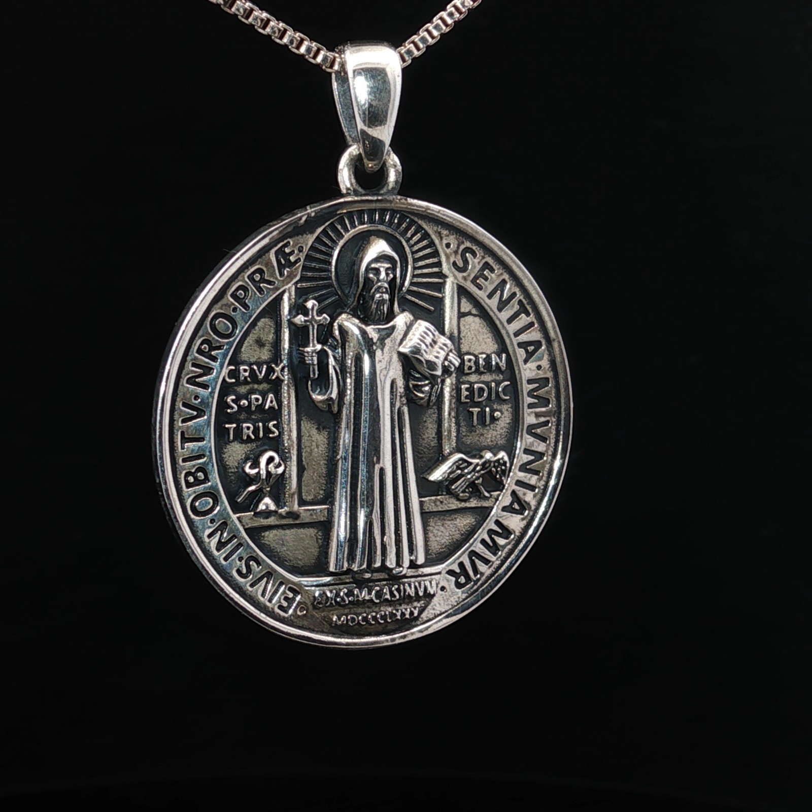 925 Sterling Silver Saint Benedict Two-Sided Necklace