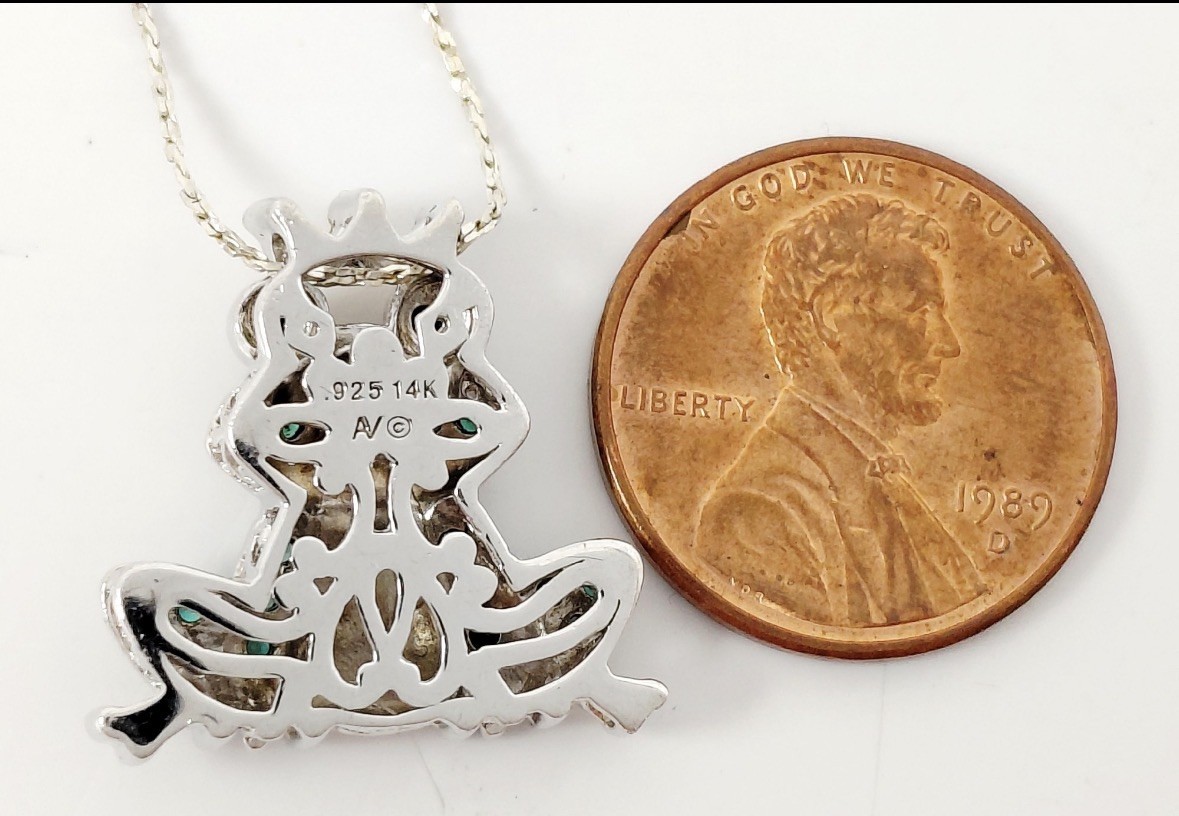 Aryan Jewels Frog Pendant 925 Silver & 14k Gold Accent with 18″ 925 Necklace