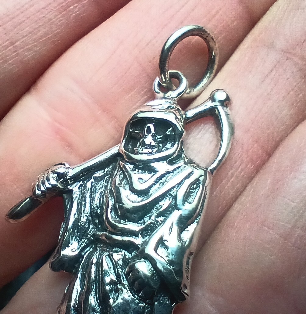 925 Silver Grim Reaper Pendant necklace Thailand Halloween CH54