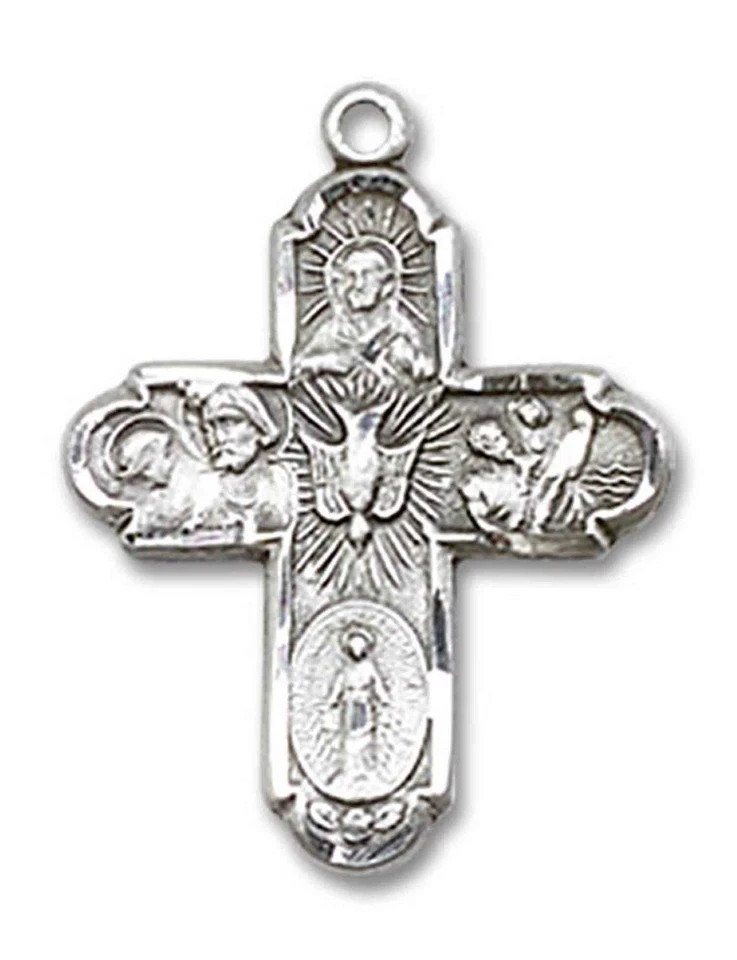 Sterling Silver 5-Way Christian Catholic Medal Pendant Necklace 18″ Chain Boxed