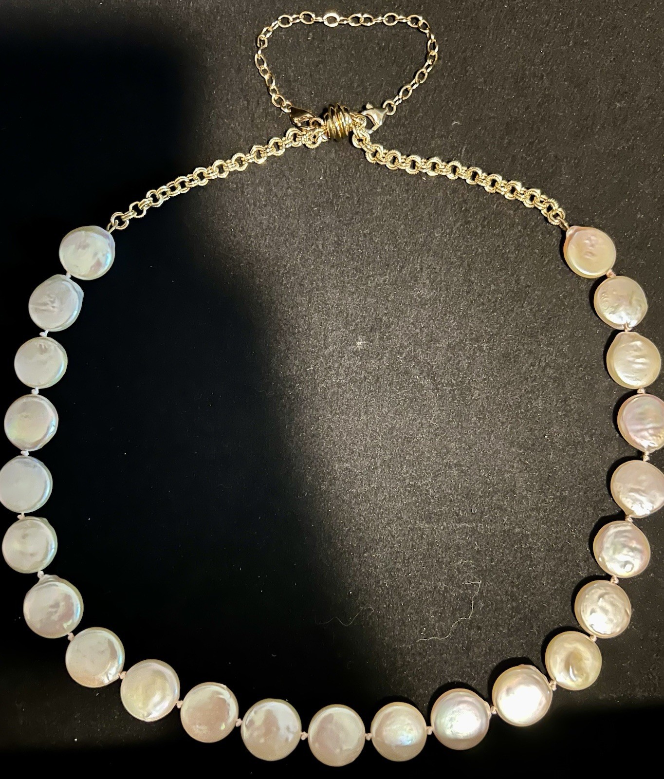 Natural Freshwater Coin Pearl Necklace 22”