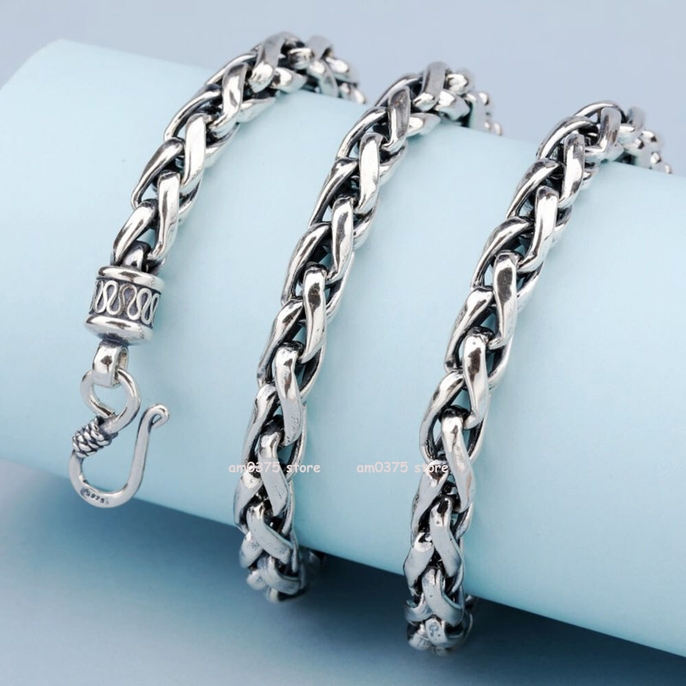 Real S925 Sterling Silver Necklace 6mm/8mm Keel Holow Wheat Link Chain 20-26inch