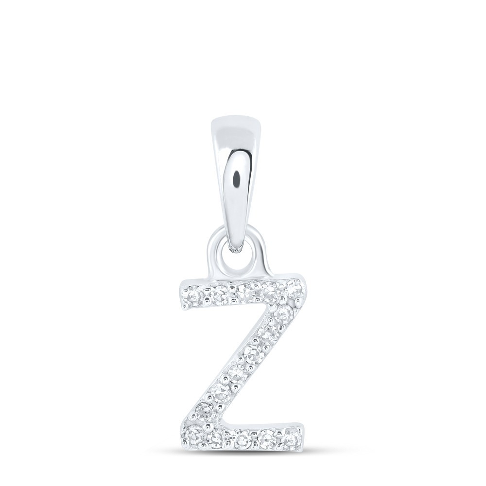 10k White Gold 0.03 CTW Natural Diamond Initial “Z” Letter Charm 0.34g Pendant