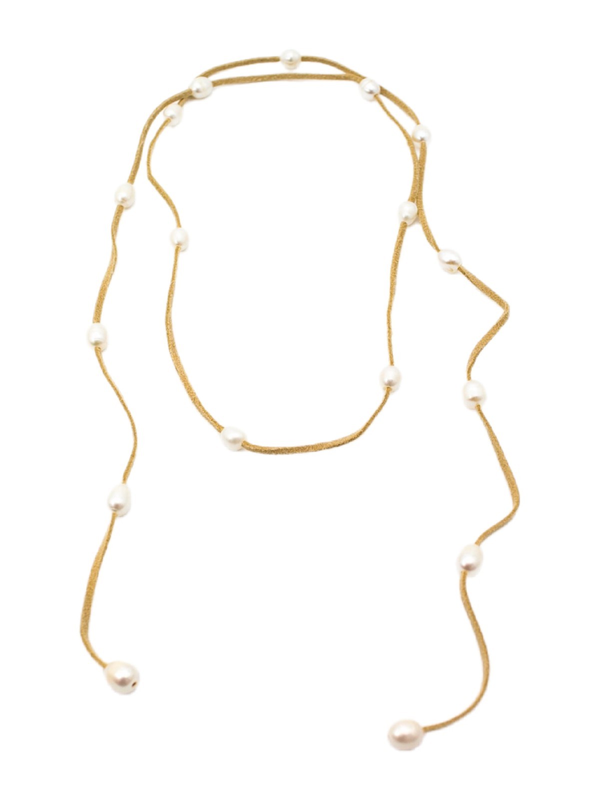 Minimalist Freshwater Natural Pearl Leather Wrap Long Necklace 52″