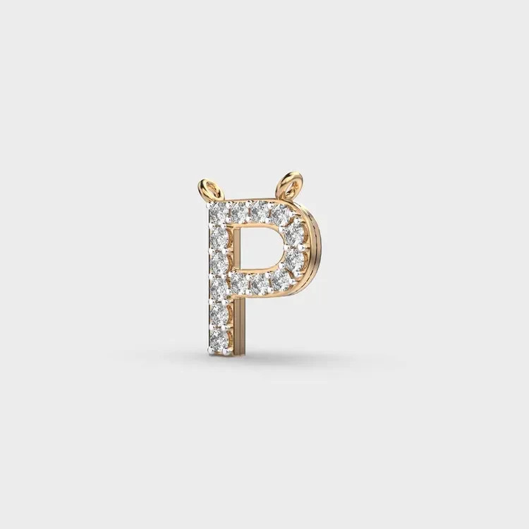 2.00 Ct Initials Diamond Pendant – P (Without Chain) 14k gold plated