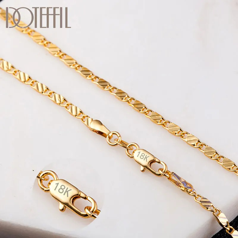 DOTEFFIL 925 Sterling Silver 16/18/20/22/24/26/28/30 Inch 2mm Gold Charm Chain