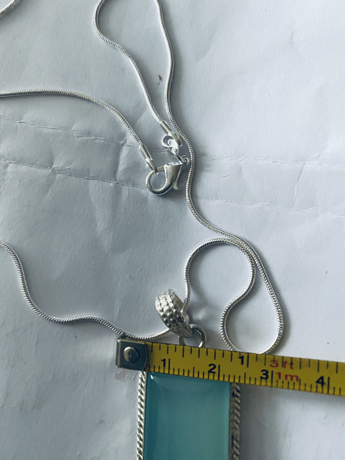 Vintage Aqua Chalcedony Big Pendant 925 Silver 20”chain.4x2cm UK Seller VGC