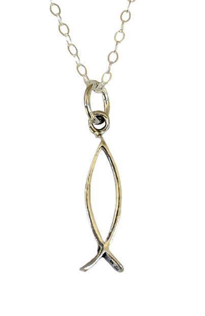 Christian fish Ichthus sterling silver pendant with or without necklace 16″-24″