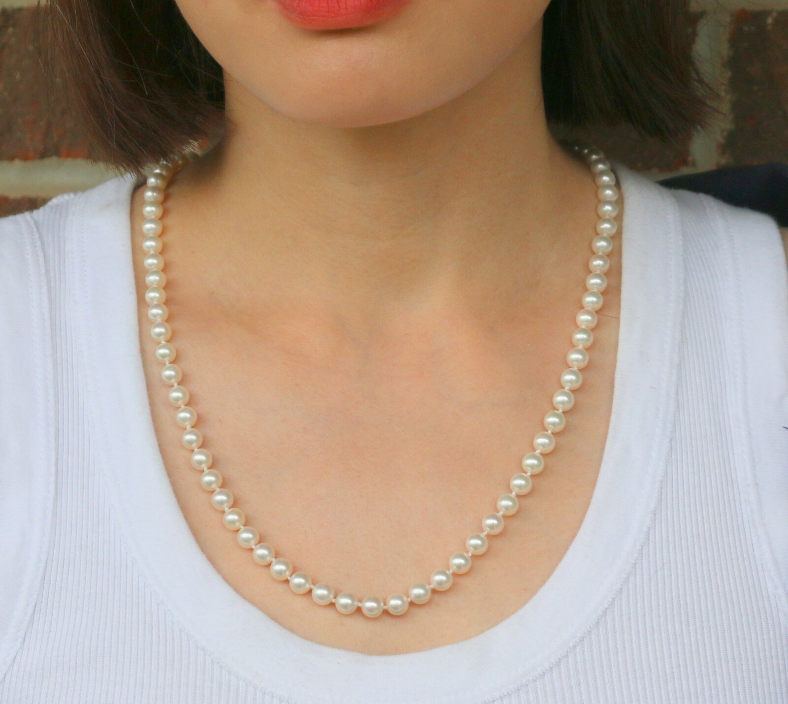 Mikimoto Vintage 6.5mm~7mm Pearl 23.5″ Strand Necklace w/ 18K Gold Clasp