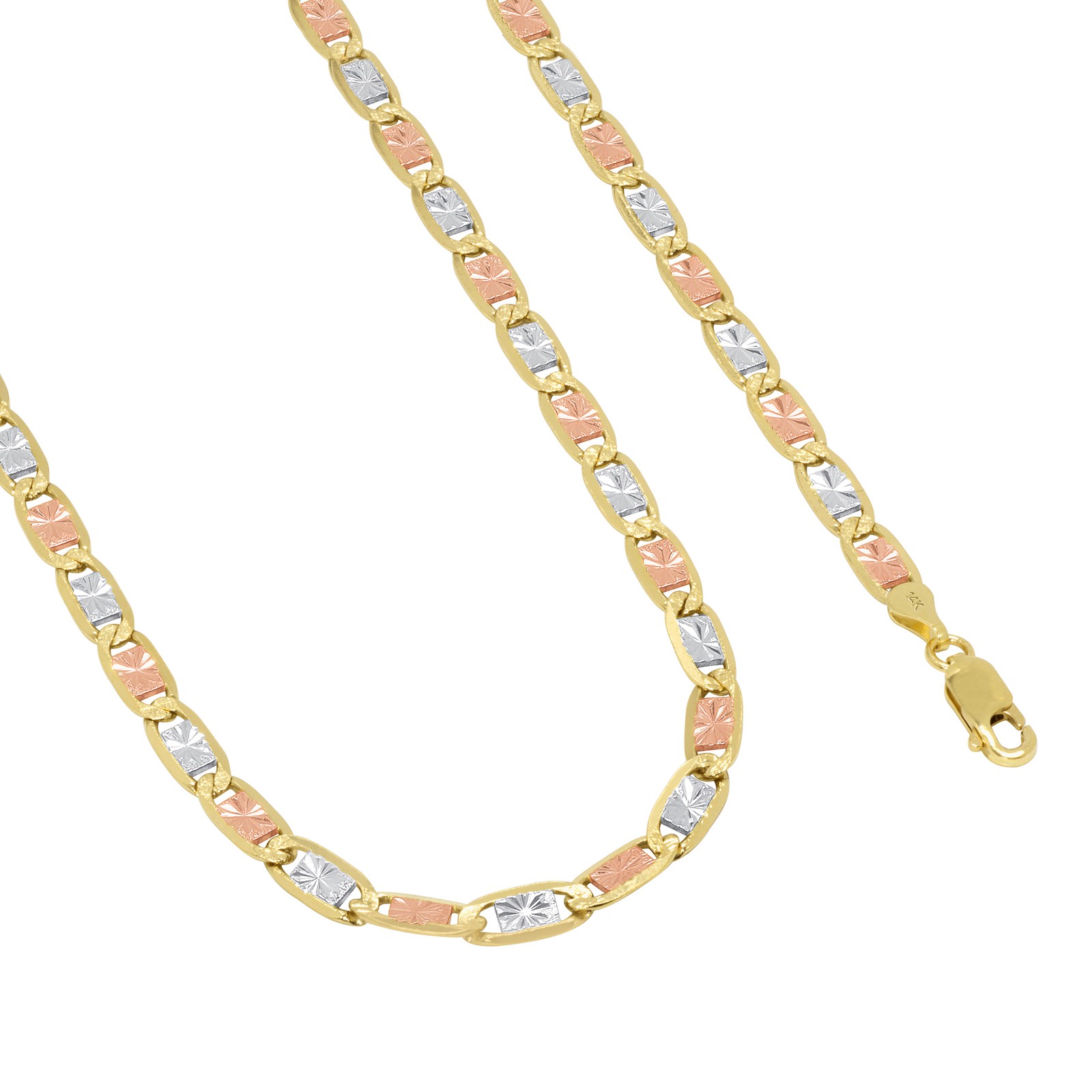 14K Solid Yellow Rose White Tri Gold 1.5mm-6mm Valentino Chain Necklace 16″- 26″
