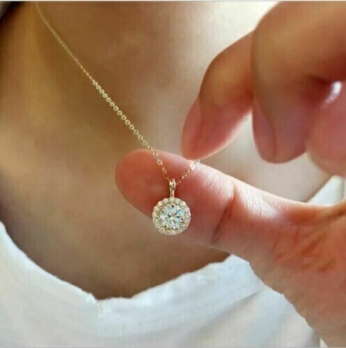 2Ct Round Lab-Created Diamond Halo Women Pendant 14K Yellow Gold Plated 18″Chain