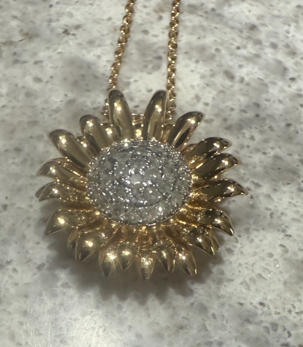 Ross-Simons Diamond Sunflower Ncklc in 18k Gold Plate 20 inches