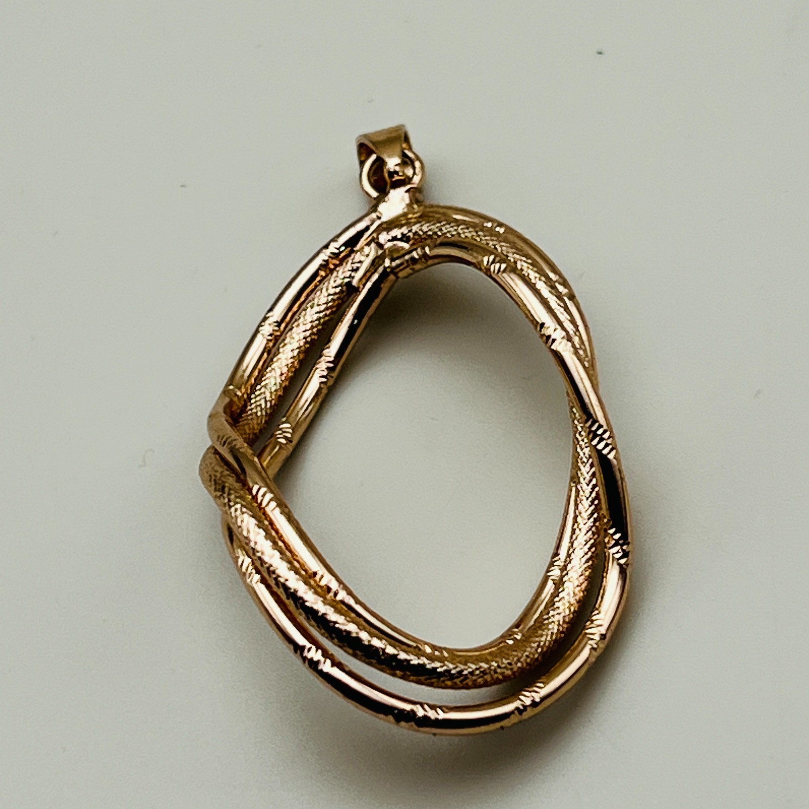 Rose Gold Tone Twisted Oval Pendant Textured Openwork Statement Fashion Jewelry