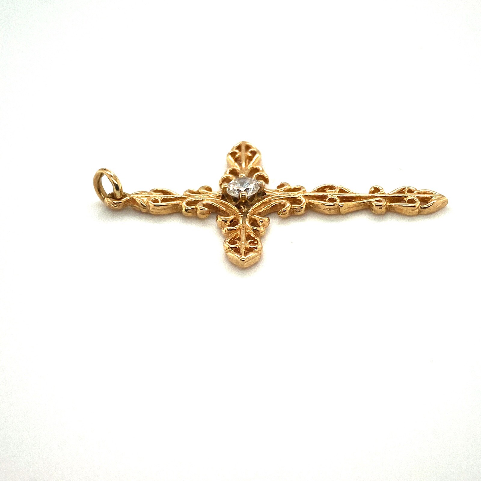 Vintage 14k Yellow Gold 0.25 Ct Diamond Open Swirl Cross Pendant Female / Male