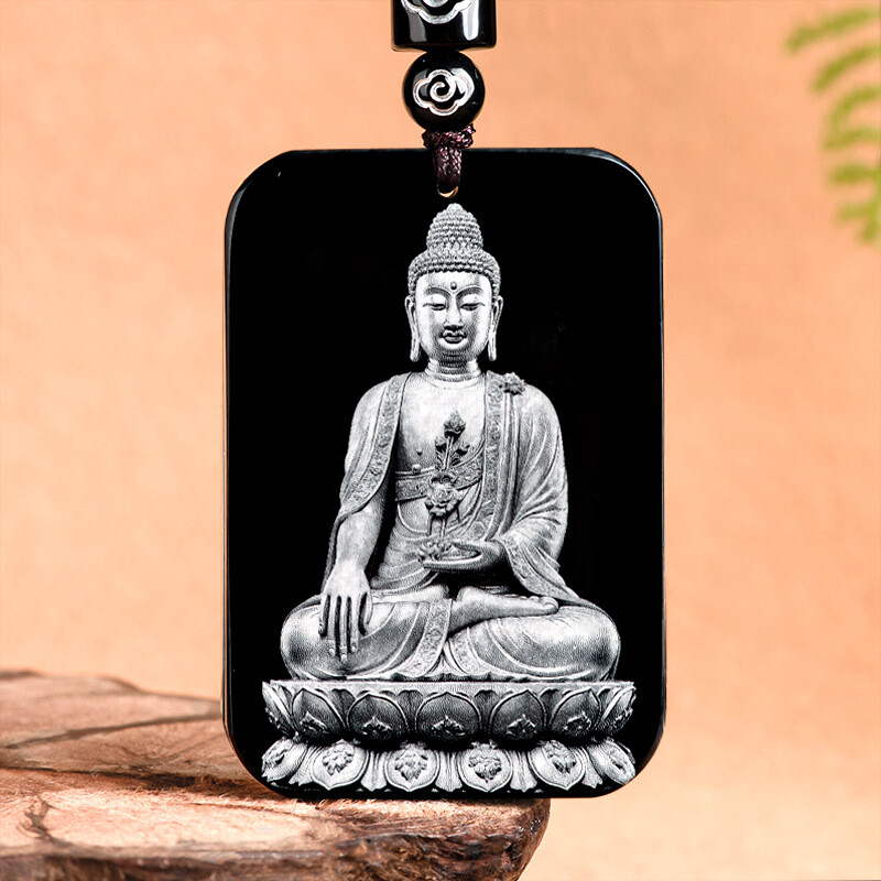 Natural Hotan Black Dark Jade Shadow Carving Zodiac Buddha Pendant Male Female