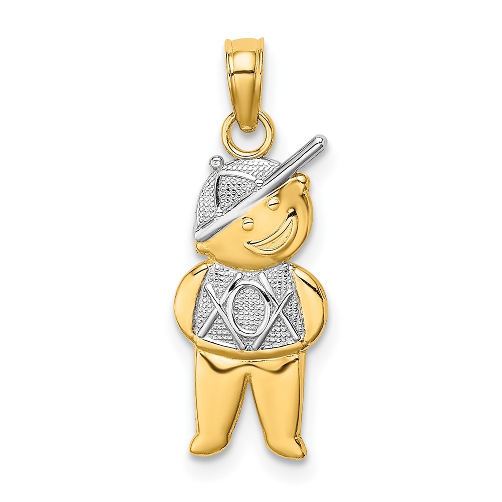 10k Yellow Gold Textured with White Rhodium Boy Charm Pendant L-0.83 Inch