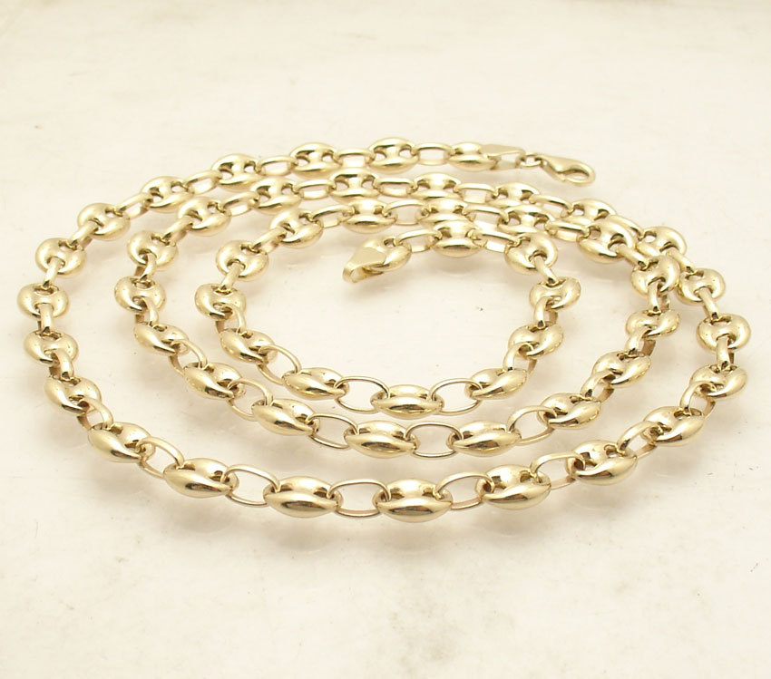 6.5mm Puffed Mariner Anchor Link Chain Necklace Real 14K Yellow Gold