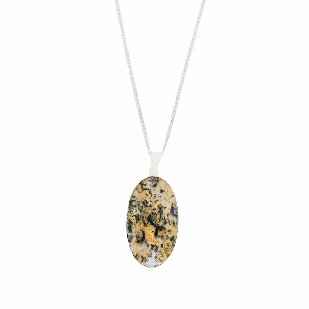 Tiger Agate Sterling Silver Oval Pendant And Chain DM010