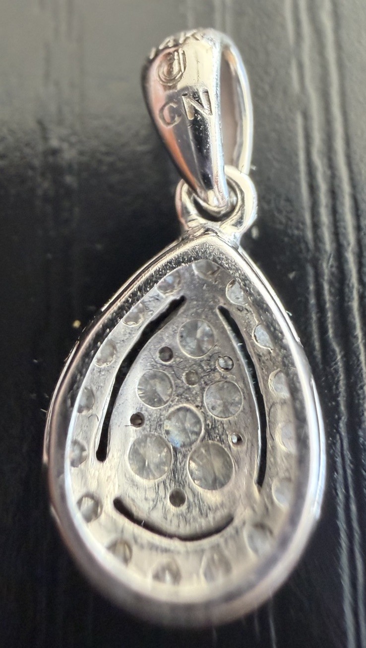 14k solid white gold, 23 Tiny genuine diamond cluster Tear Drop pendant Charm.