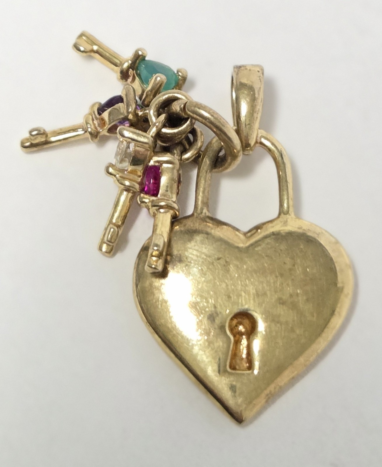 Keys To Her Heart Lock Pendant MOM Mother 10K GP over 925 Birthstones Vtg ACTM