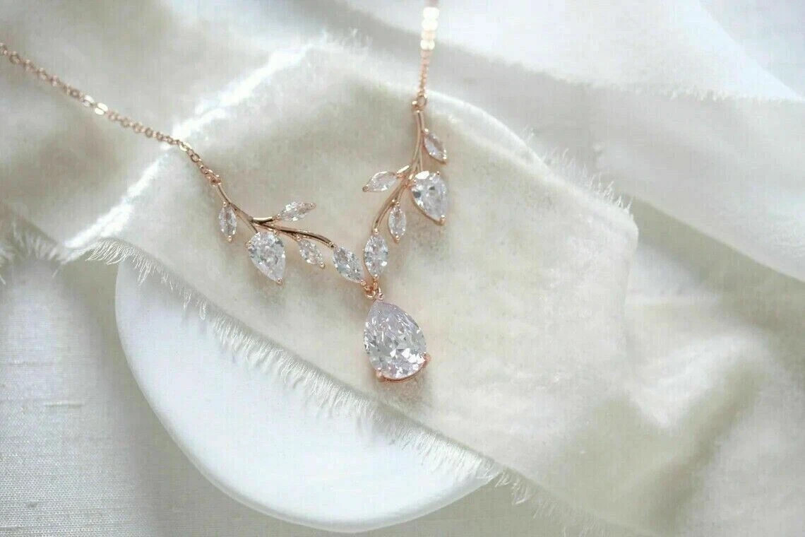 4CT Pear Cut Diamond Bridal Pendant Lab Created 14K Rose Gold Finish