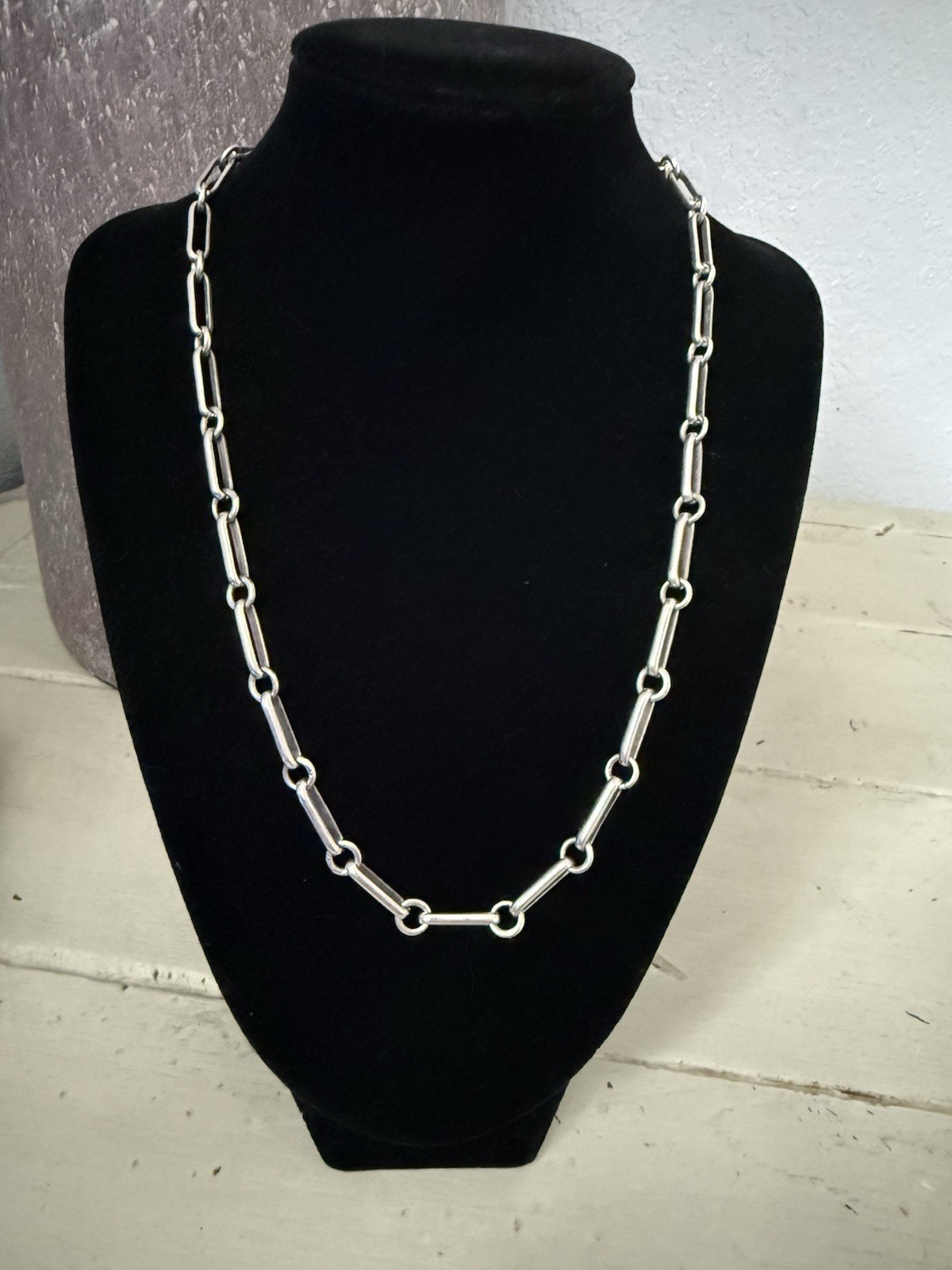 Sterling Silver Elongated Cable Chain Necklace 20” Made In The Philippines 25.8G