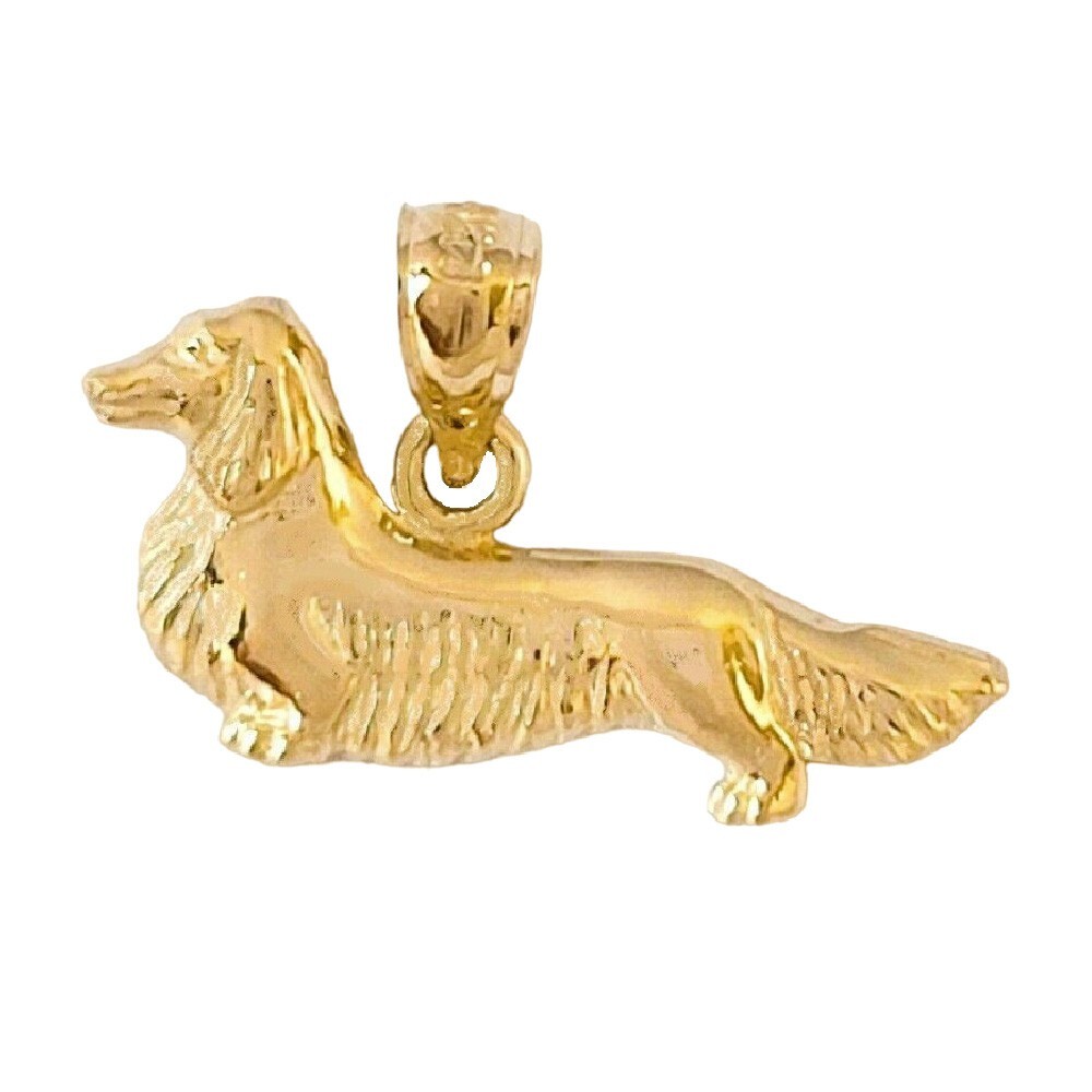 14k Yellow Gold Dachshund Dog Pendant / Charm, Made in USA