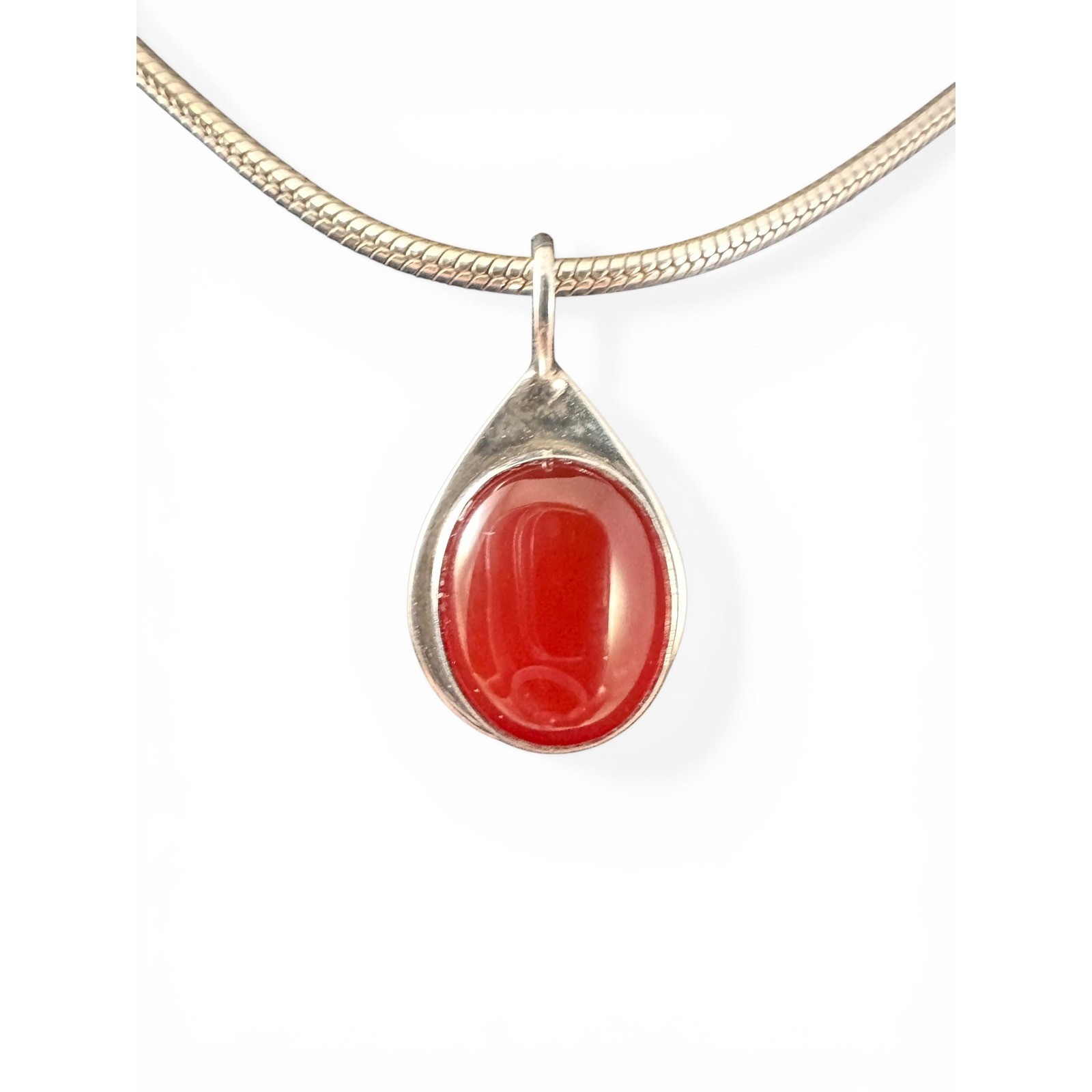 Unbranded Teardrop Necklace Women OS Red Excellent 925 Sterling Silver Cabochon