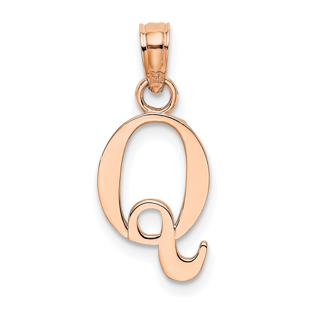 14K Rose Gold Polished Block Letter Q Initial Pendant Perfect Gift for Her