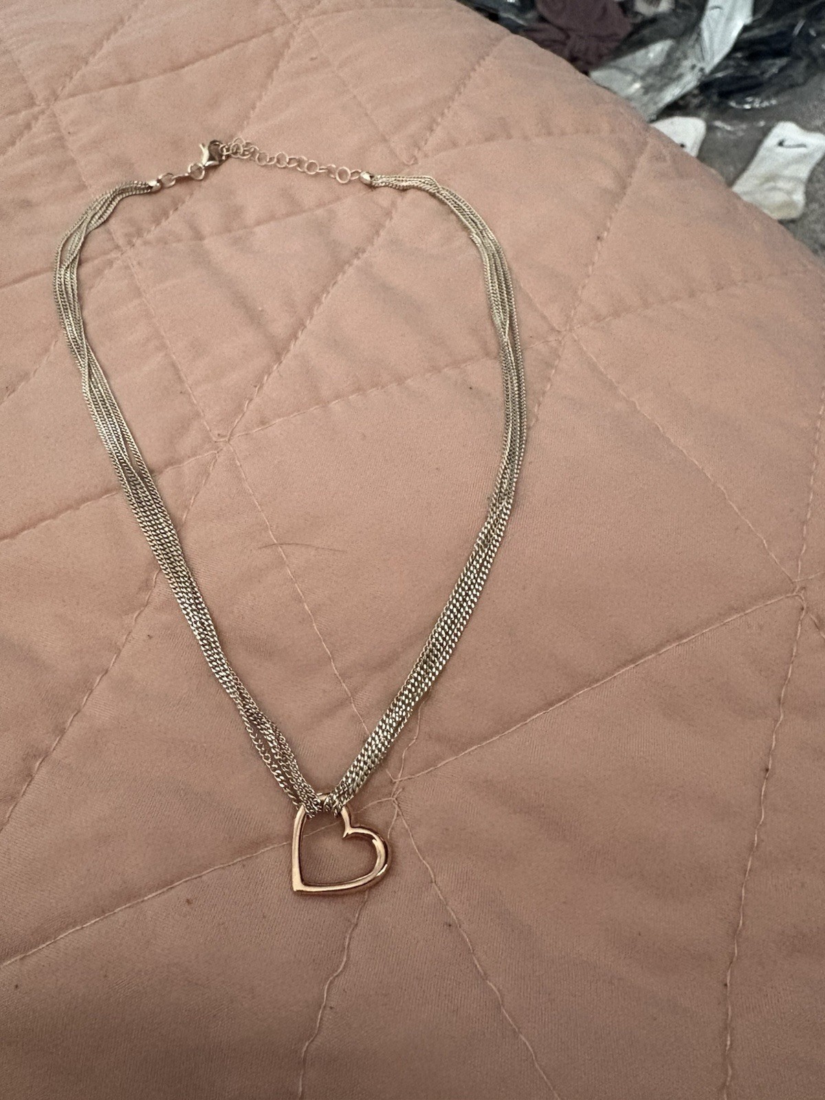 Heart necklace Sterling Silver Multi-chain W/ Rose gold 18”- Valentines gift