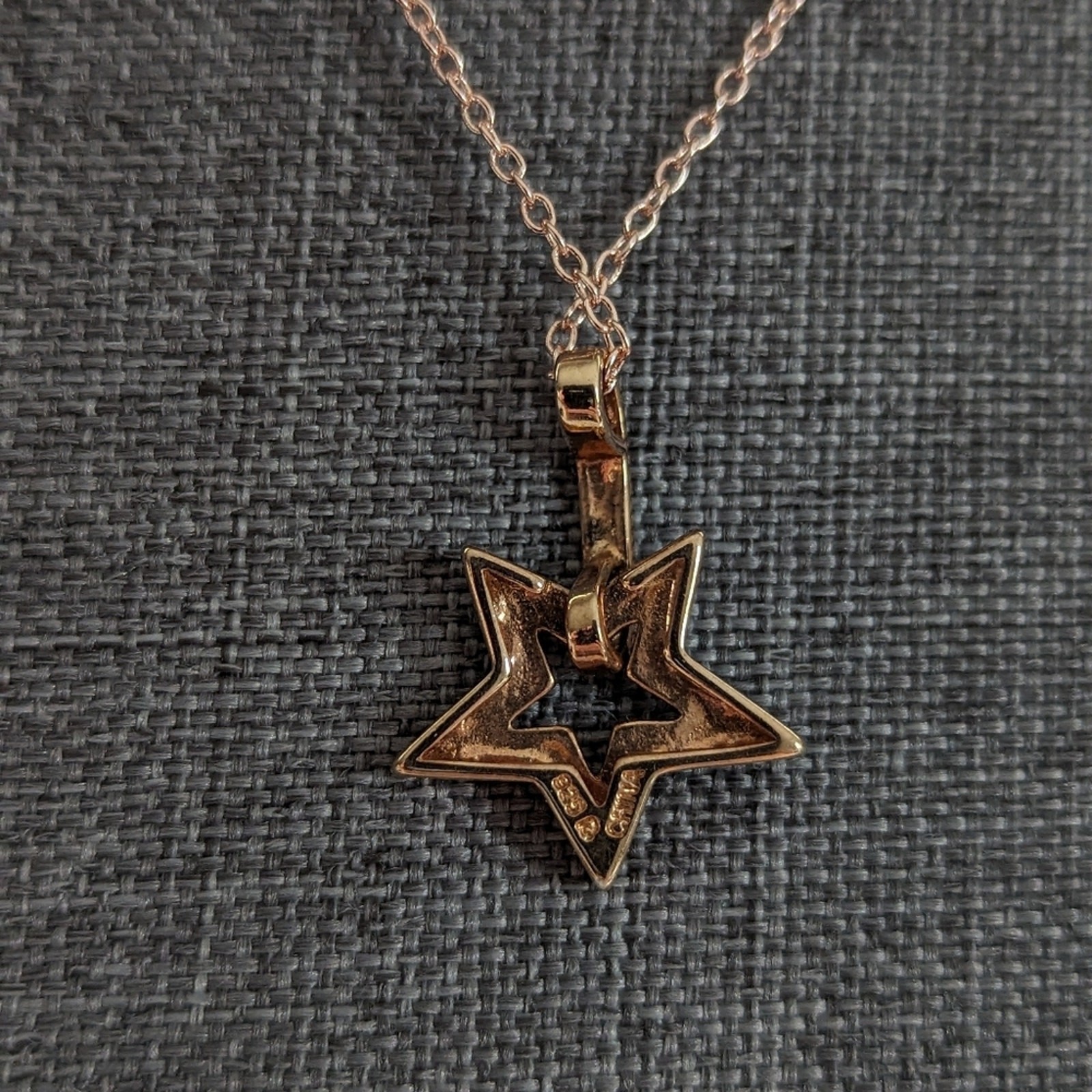 Pave Rhinestone Style Rose Gold Diamond Bling Star 925 Sterling Silver Necklace
