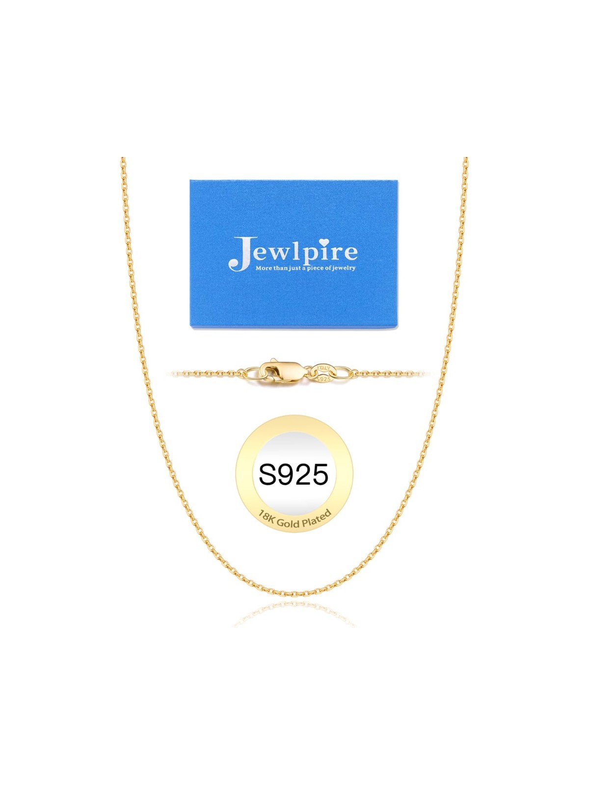 18k Gold Plated 925 Sterling Silver Dainty Chain Necklace for Women, 1.3mm Thin