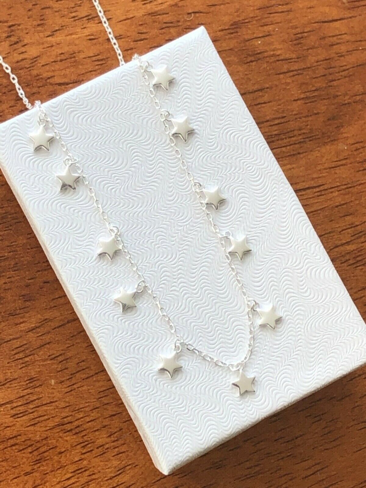 925 Sterling Silver Dangle Star Station Choker Necklace Dainty 3.5mm 15.5″ Women