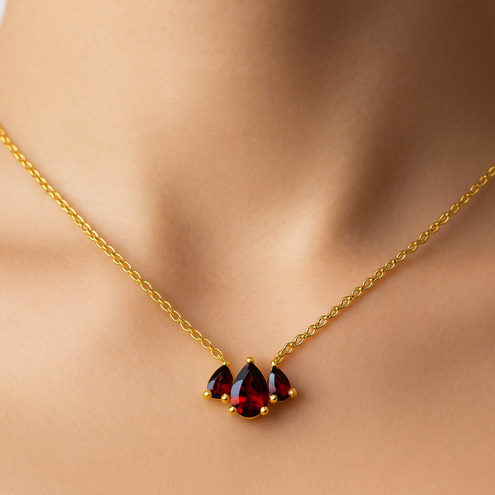 18K Gold Plated Triple Teardrop Gemstone Necklace Fashion Jewelry TGN1015