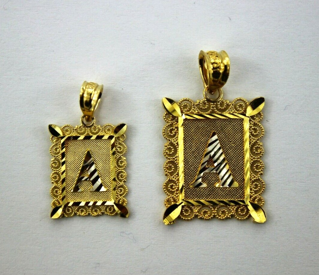 10K Gold Initial Pendant Charm Alphabet Plate Diamond Cut Boys Men Boys 2 Sizes