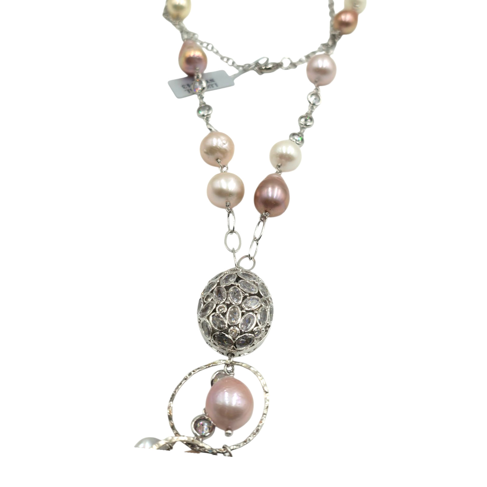 Lucoral 925 Sterling Silver 30” Baroque Pearl Y Drop Pendant Necklace Multicolor