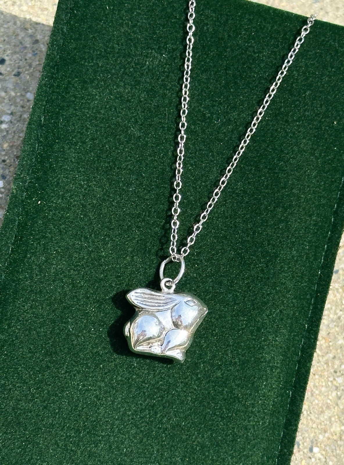 Vintage Sterling Hollow Mini Puffy Bunny Rabbit Pendant/Charm On 18” .925 Chain
